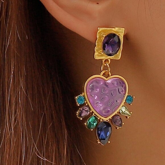 Rhinestone Decor Heart Drop Earrings - Picture 3 of 4
